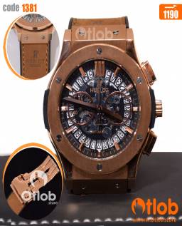 ساعه معدن لون دهبي ماركة Hublot